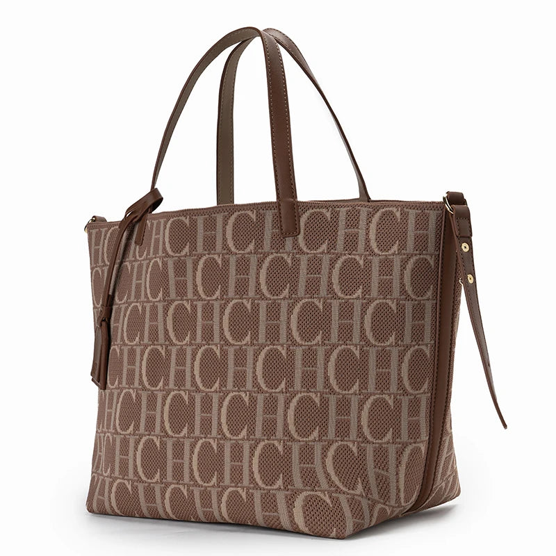 CH Fashion Simple Women's Commuter Travel Bag Classic Retro Large Capacity Pure Color Bucket Bag Trend Letter Ladies Handbag