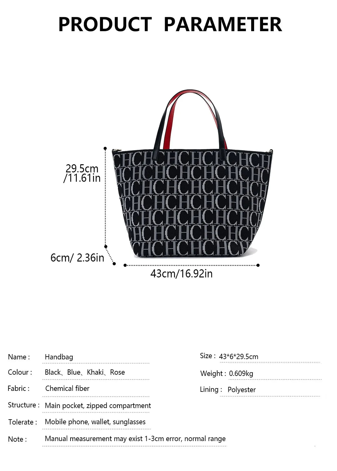 CH Fashion Simple Women's Commuter Travel Bag Classic Retro Large Capacity Pure Color Bucket Bag Trend Letter Ladies Handbag