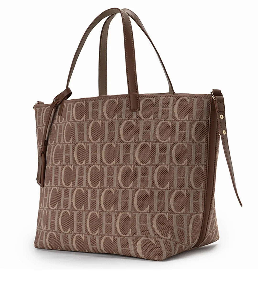 CH Fashion Simple Women's Commuter Travel Bag Classic Retro Large Capacity Pure Color Bucket Bag Trend Letter Ladies Handbag
