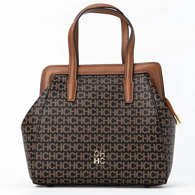 CH Classic Fashion Zipper Design Women's Handbag Monogram Print Versatile Solid Color Block Shoulder Bag