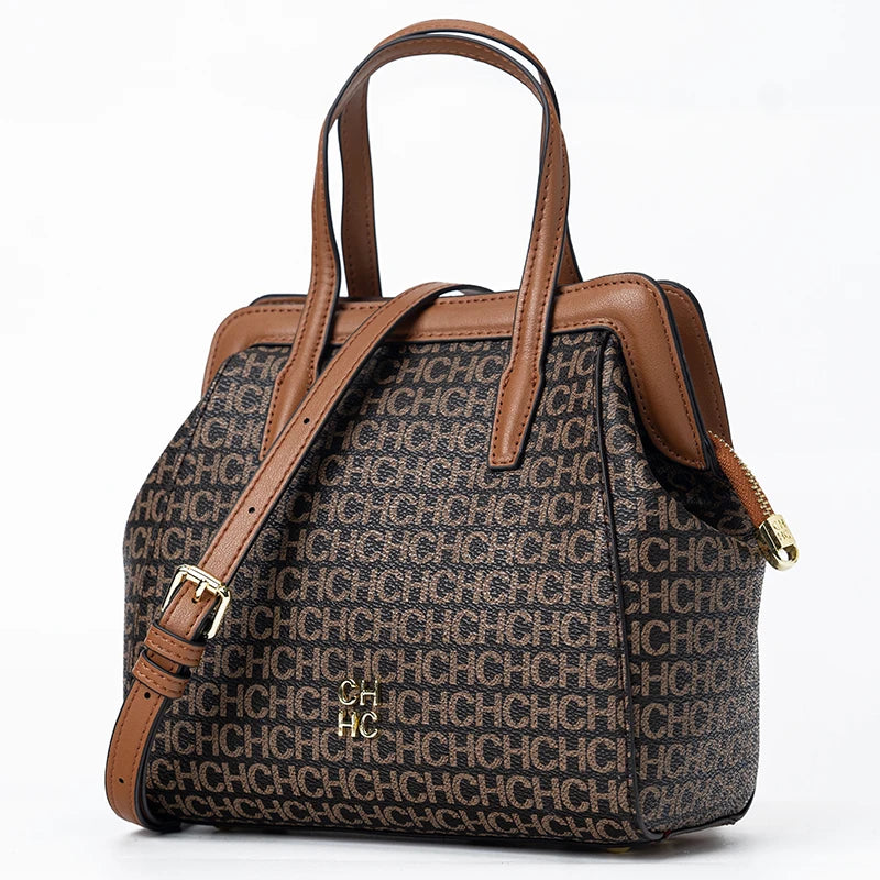 CH Classic Fashion Zipper Design Women's Handbag Monogram Print Versatile Solid Color Block Shoulder Bag