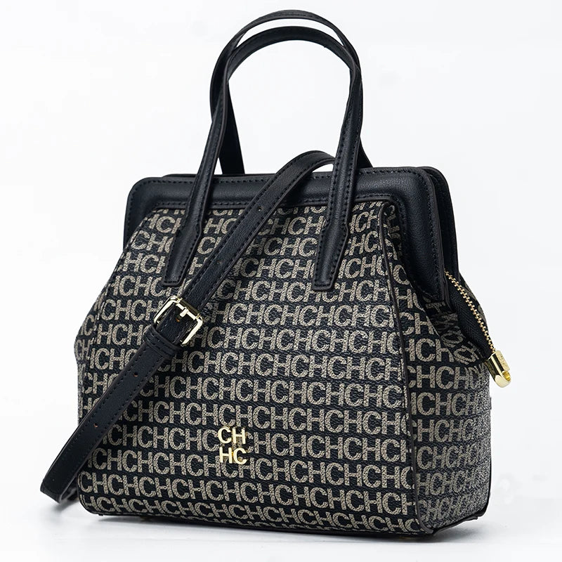 CH Classic Fashion Zipper Design Women's Handbag Monogram Print Versatile Solid Color Block Shoulder Bag