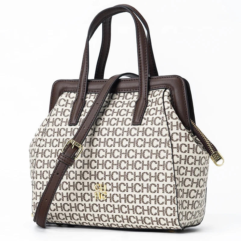 CH Classic Fashion Zipper Design Women's Handbag Monogram Print Versatile Solid Color Block Shoulder Bag