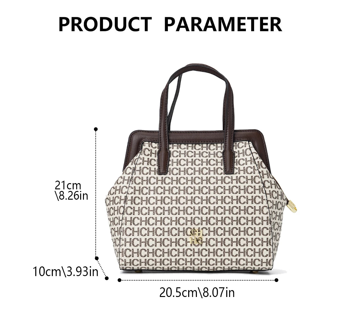 CH Classic Fashion Zipper Design Women's Handbag Monogram Print Versatile Solid Color Block Shoulder Bag