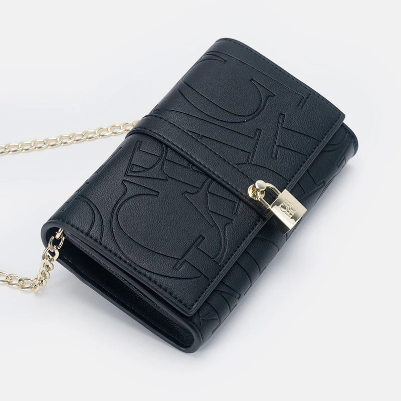 Fashion Chain Bag PU Material Solid Color Large Font Printing High Quality Lock Exquisite Design Women's 2025 Designer New Shoulder Bag