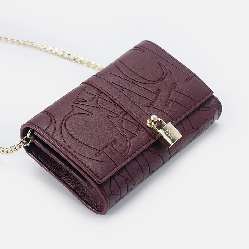 Fashion Chain Bag PU Material Solid Color Large Font Printing High Quality Lock Exquisite Design Women's 2025 Designer New Shoulder Bag