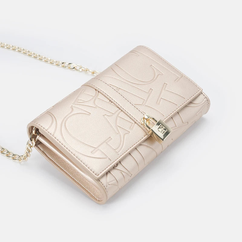 Fashion Chain Bag PU Material Solid Color Large Font Printing High Quality Lock Exquisite Design Women's 2025 Designer New Shoulder Bag