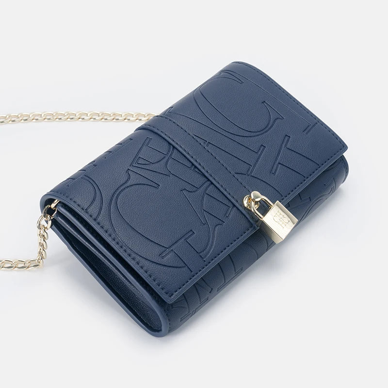 Fashion Chain Bag PU Material Solid Color Large Font Printing High Quality Lock Exquisite Design Women's 2025 Designer New Shoulder Bag