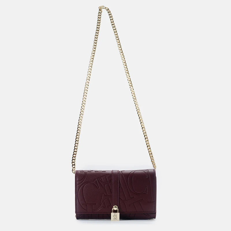 Fashion Chain Bag PU Material Solid Color Large Font Printing High Quality Lock Exquisite Design Women's 2025 Designer New Shoulder Bag