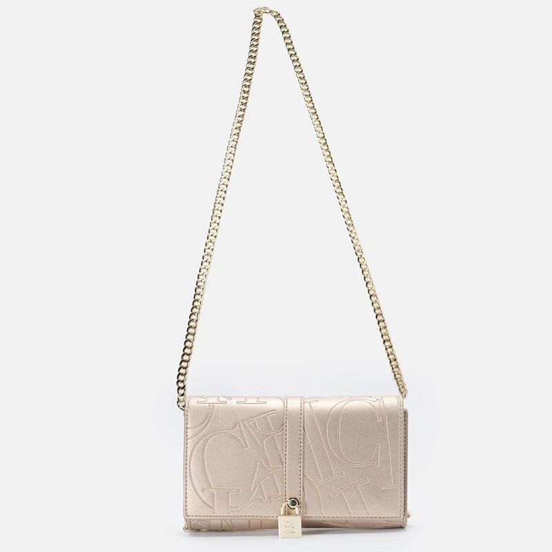 Fashion Chain Bag PU Material Solid Color Large Font Printing High Quality Lock Exquisite Design Women's 2025 Designer New Shoulder Bag