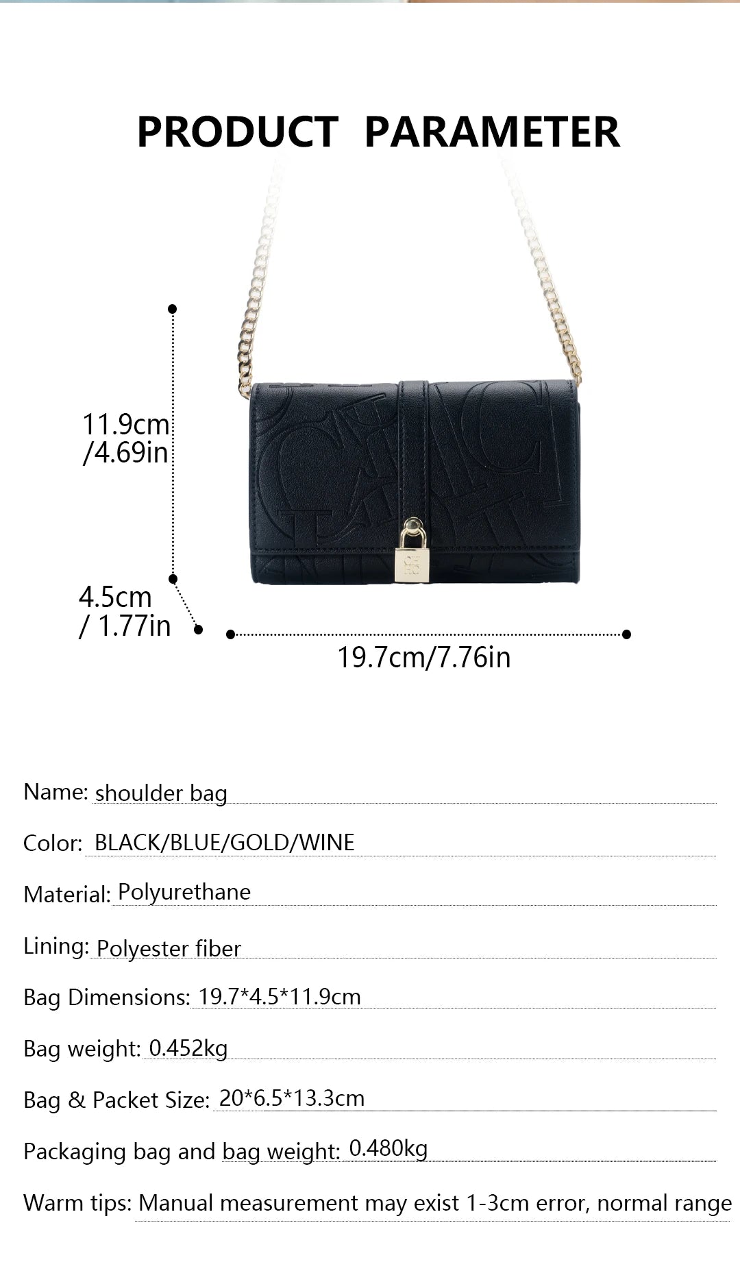 Fashion Chain Bag PU Material Solid Color Large Font Printing High Quality Lock Exquisite Design Women's 2025 Designer New Shoulder Bag