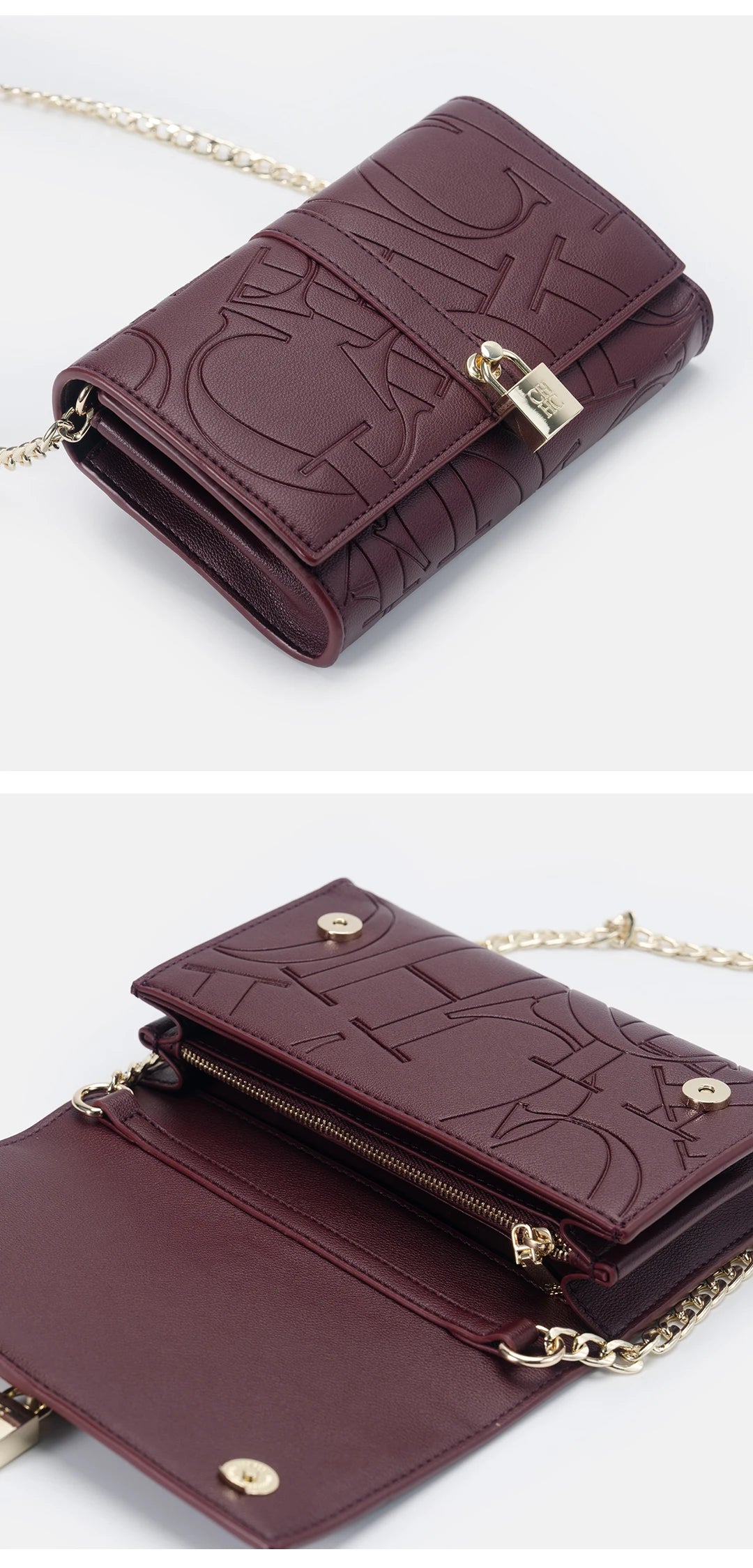 Fashion Chain Bag PU Material Solid Color Large Font Printing High Quality Lock Exquisite Design Women's 2025 Designer New Shoulder Bag