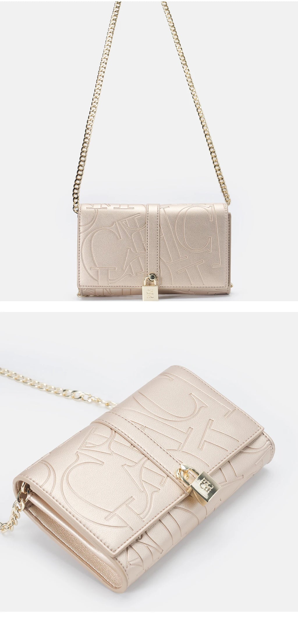 Fashion Chain Bag PU Material Solid Color Large Font Printing High Quality Lock Exquisite Design Women's 2025 Designer New Shoulder Bag