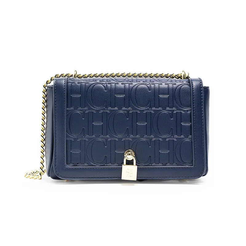 CH Metal Lock Design Solid Color Brand Letter Print Women's Chain Bag Women's Versatile Commuter Fashion Flap Crossbody Bag