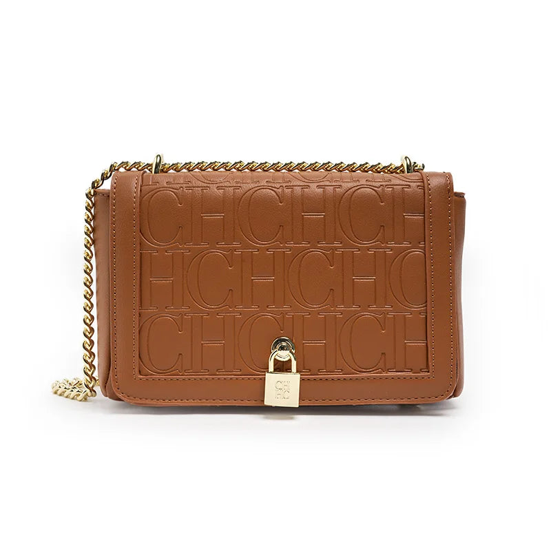 CH Metal Lock Design Solid Color Brand Letter Print Women's Chain Bag Women's Versatile Commuter Fashion Flap Crossbody Bag