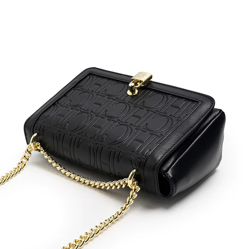 CH Metal Lock Design Solid Color Brand Letter Print Women's Chain Bag Women's Versatile Commuter Fashion Flap Crossbody Bag