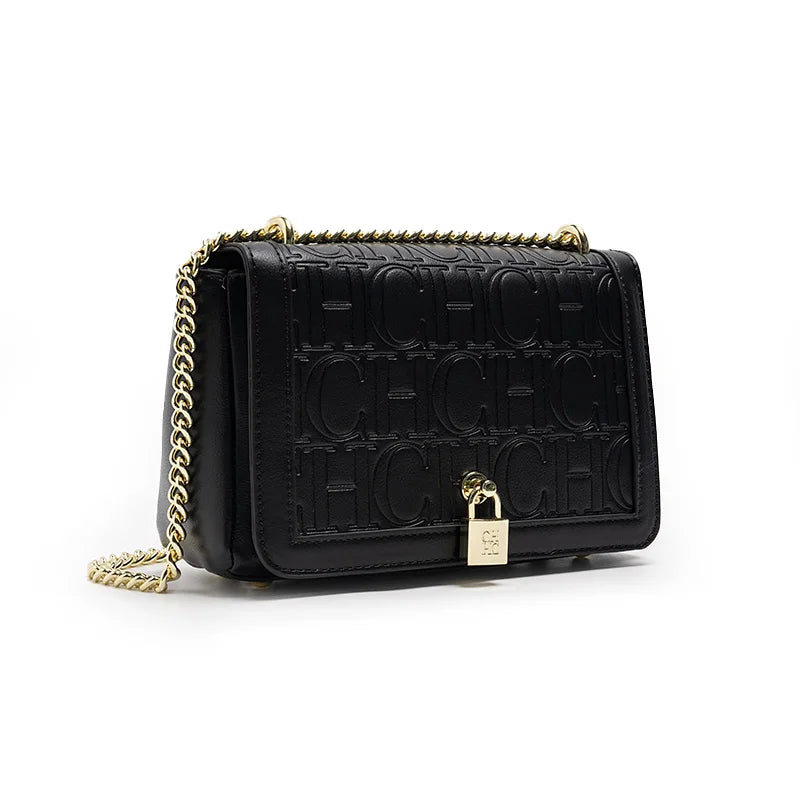 CH Metal Lock Design Solid Color Brand Letter Print Women's Chain Bag Women's Versatile Commuter Fashion Flap Crossbody Bag