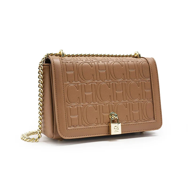 CH Metal Lock Design Solid Color Brand Letter Print Women's Chain Bag Women's Versatile Commuter Fashion Flap Crossbody Bag