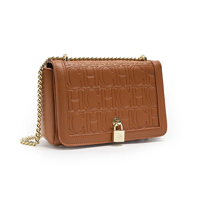 CH Metal Lock Design Solid Color Brand Letter Print Women's Chain Bag Women's Versatile Commuter Fashion Flap Crossbody Bag
