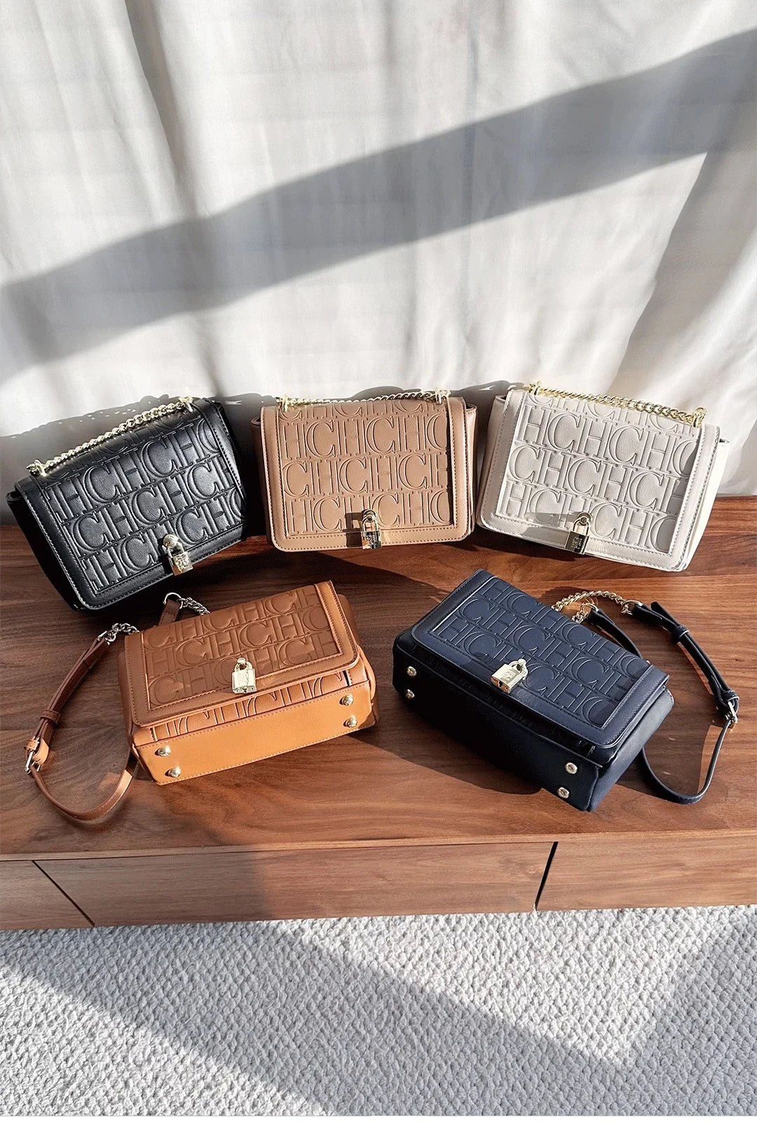 CH Metal Lock Design Solid Color Brand Letter Print Women's Chain Bag Women's Versatile Commuter Fashion Flap Crossbody Bag