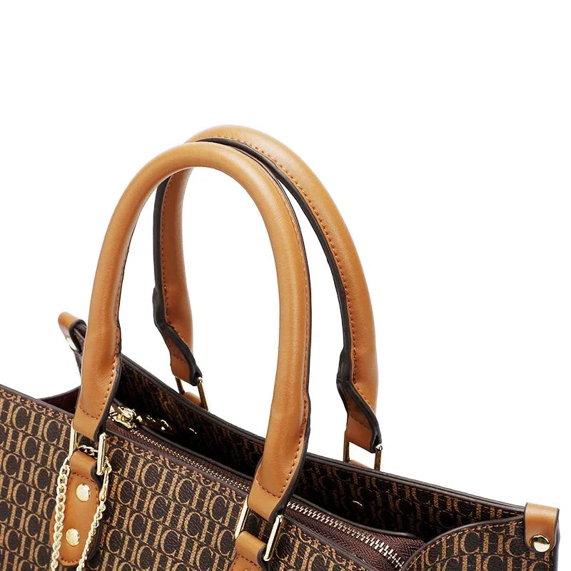 CH High Quality Hardware Tote Bag with Pendant Minimalist Style Letter Print Large Capacity Women's Commuter Shoulder Bag