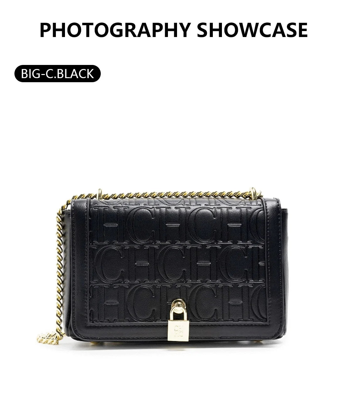 CH Metal Lock Design Solid Color Brand Letter Print Women's Chain Bag Women's Versatile Commuter Fashion Flap Crossbody Bag