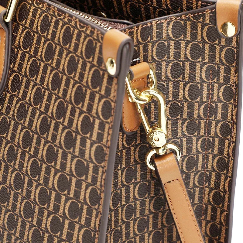 CH High Quality Hardware Tote Bag with Pendant Minimalist Style Letter Print Large Capacity Women's Commuter Shoulder Bag