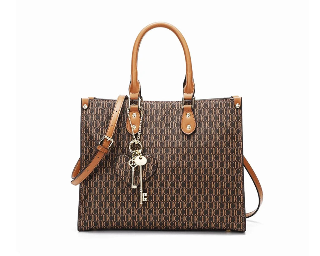 CH High Quality Hardware Tote Bag with Pendant Minimalist Style Letter Print Large Capacity Women's Commuter Shoulder Bag