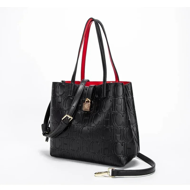 CH High Quality Fashion Letter Print Design Temperament Tote Bag Pure Colour Ladies Shoulder Bag Large Capacity Senior Sense