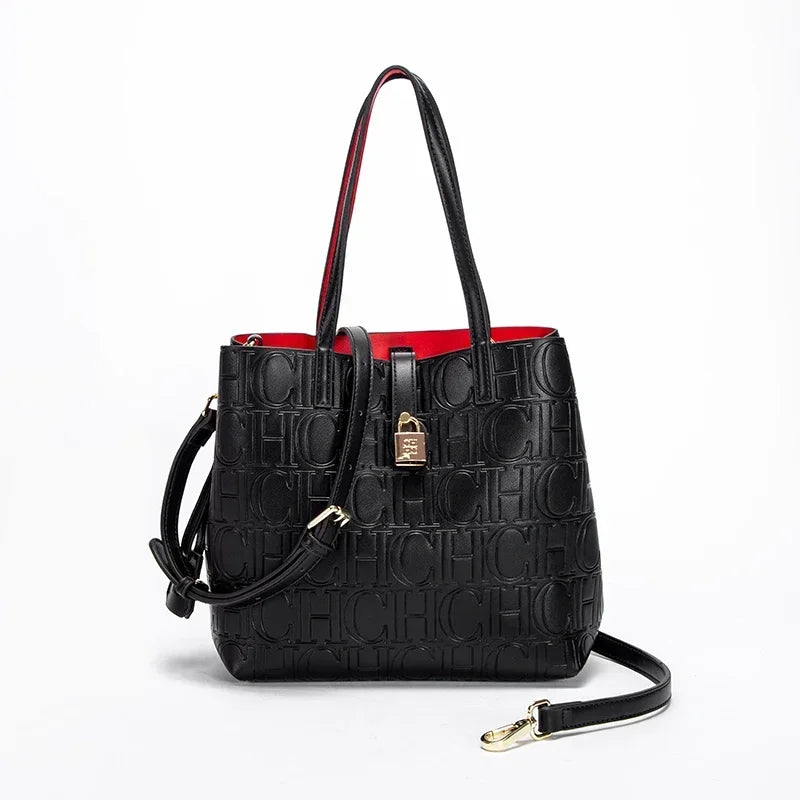 CH High Quality Fashion Letter Print Design Temperament Tote Bag Pure Colour Ladies Shoulder Bag Large Capacity Senior Sense