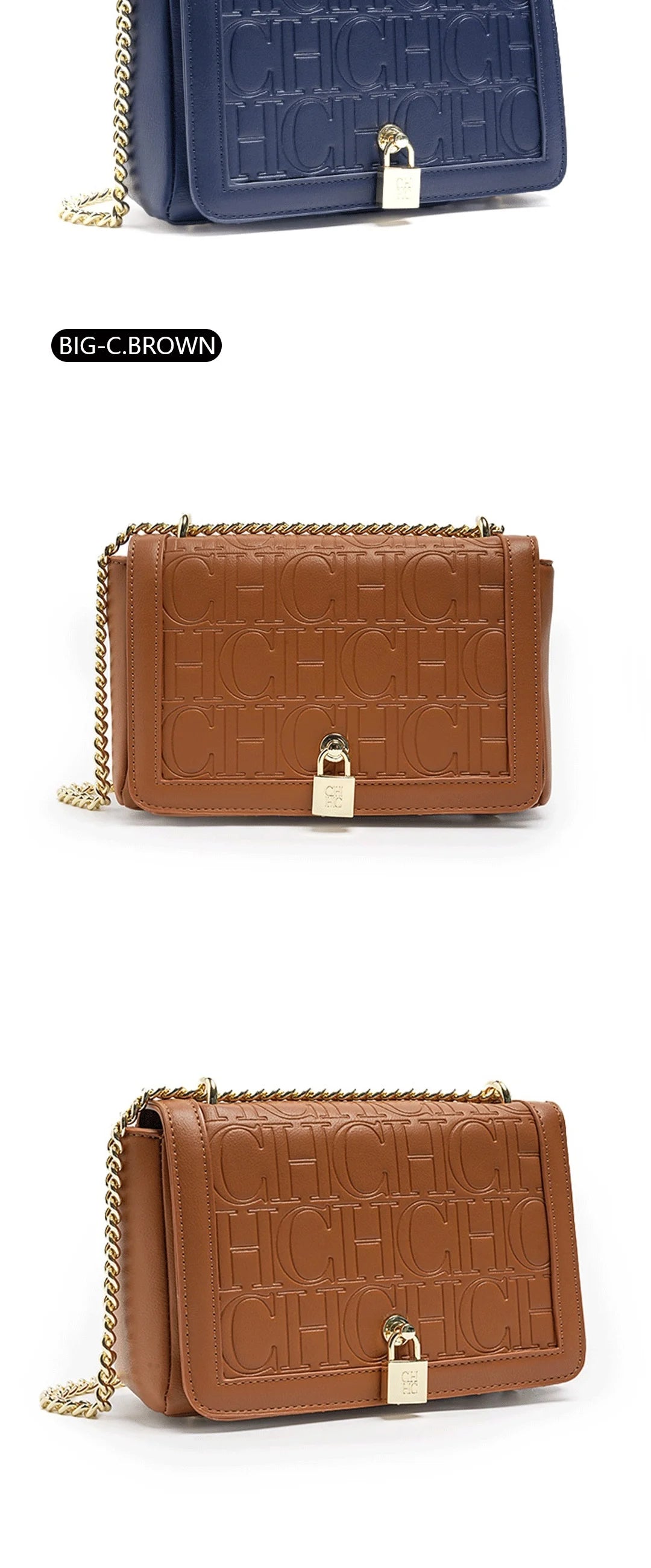 CH Metal Lock Design Solid Color Brand Letter Print Women's Chain Bag Women's Versatile Commuter Fashion Flap Crossbody Bag