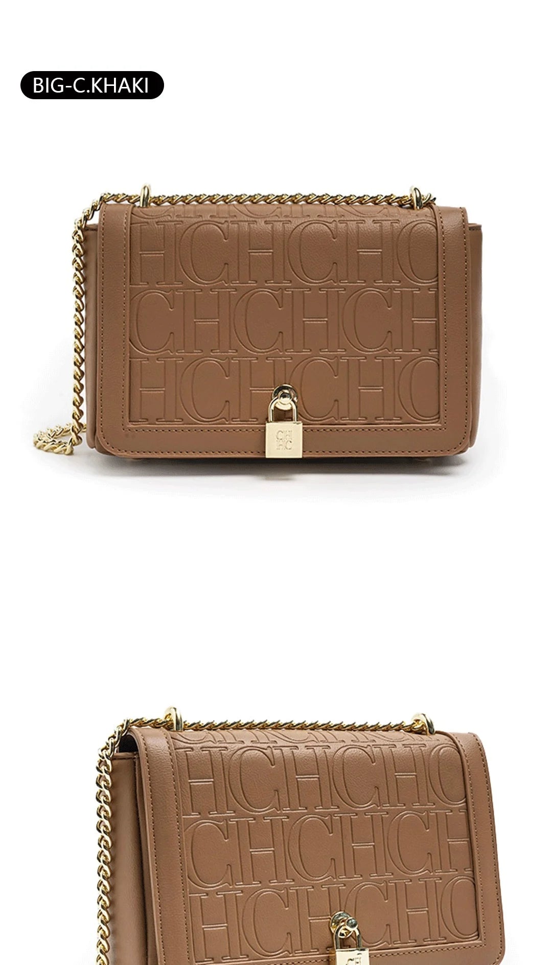 CH Metal Lock Design Solid Color Brand Letter Print Women's Chain Bag Women's Versatile Commuter Fashion Flap Crossbody Bag