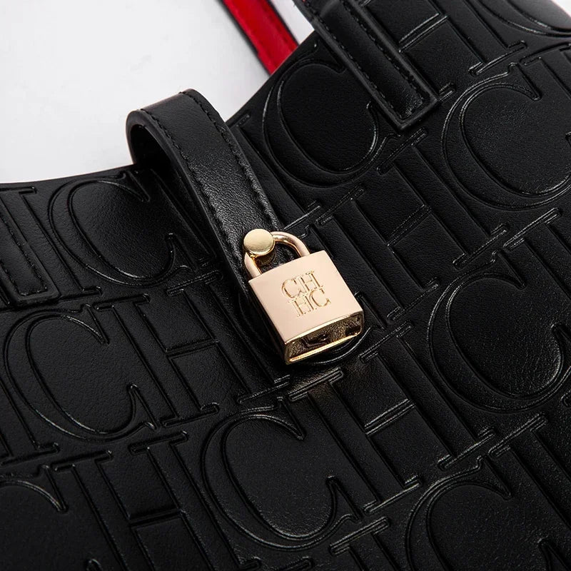 CH High Quality Fashion Letter Print Design Temperament Tote Bag Pure Colour Ladies Shoulder Bag Large Capacity Senior Sense