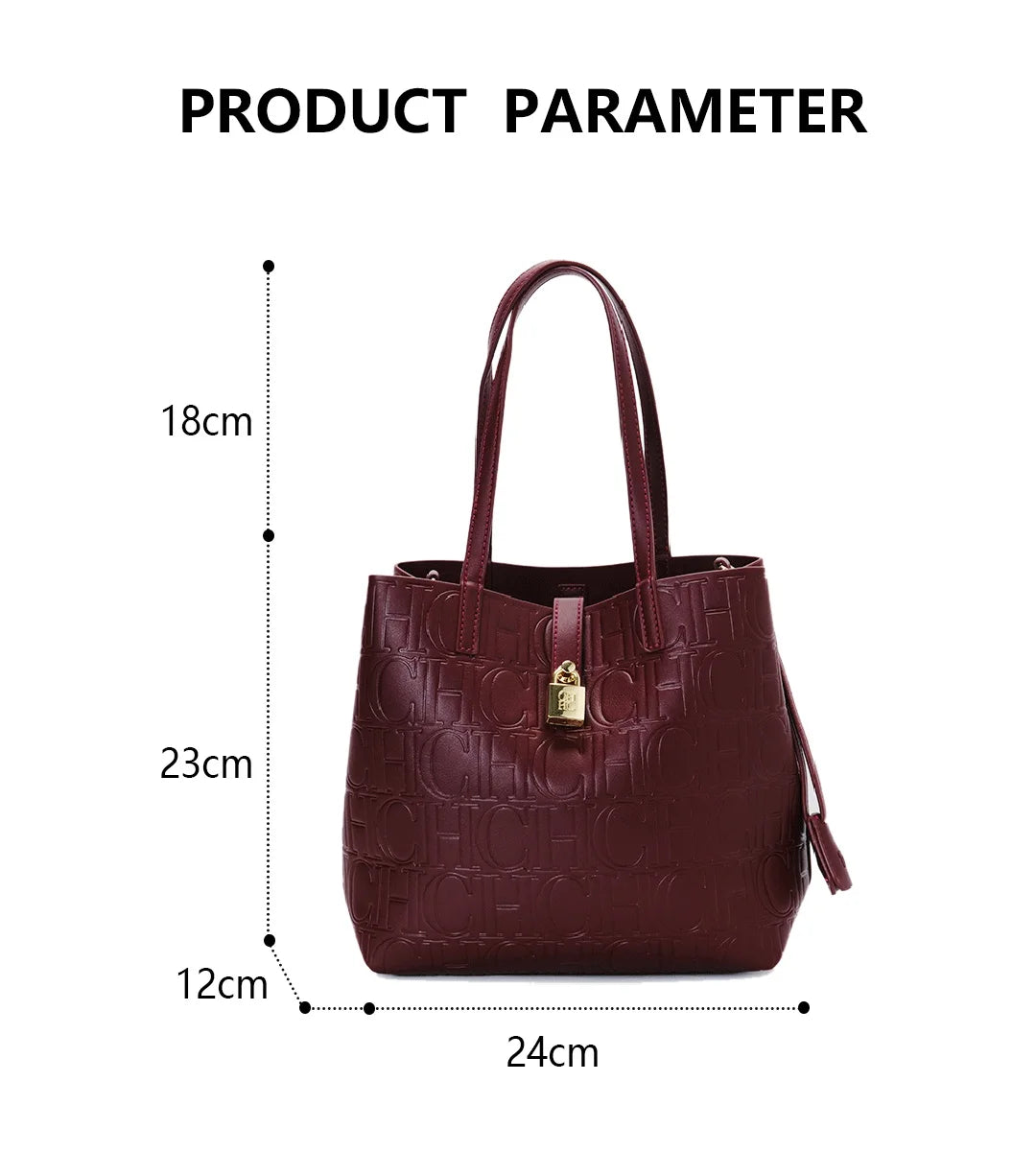 CH High Quality Fashion Letter Print Design Temperament Tote Bag Pure Colour Ladies Shoulder Bag Large Capacity Senior Sense