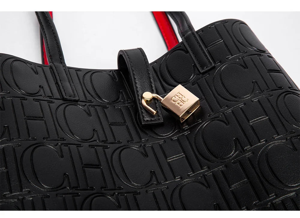 CH High Quality Fashion Letter Print Design Temperament Tote Bag Pure Colour Ladies Shoulder Bag Large Capacity Senior Sense