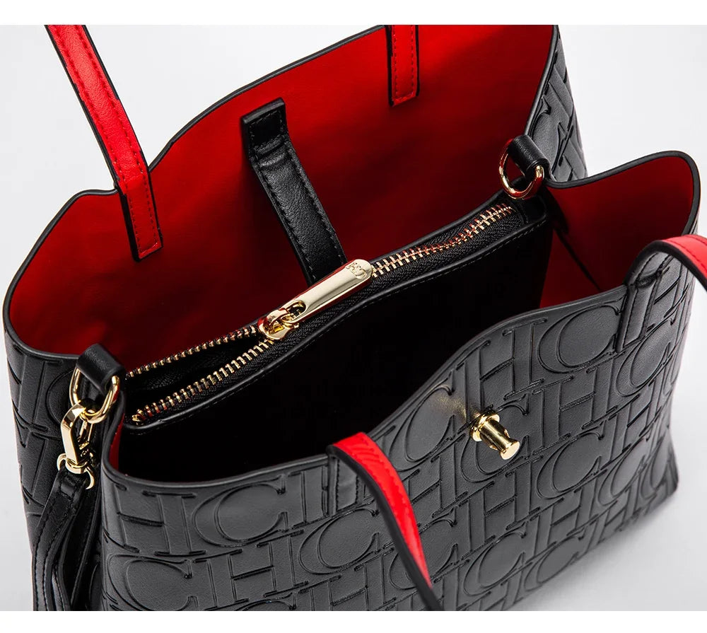 CH High Quality Fashion Letter Print Design Temperament Tote Bag Pure Colour Ladies Shoulder Bag Large Capacity Senior Sense