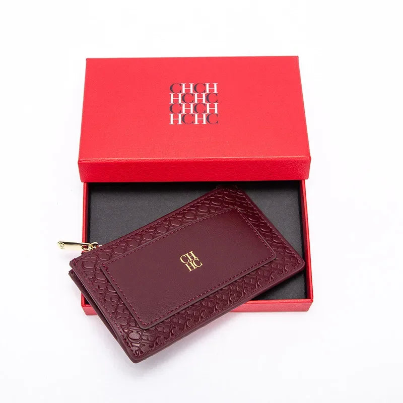 CH Women's Leather Bag Card High Quality Metal Zipper Fashion Women's Bag Button Folding Women's Wallet Retro Temperament
