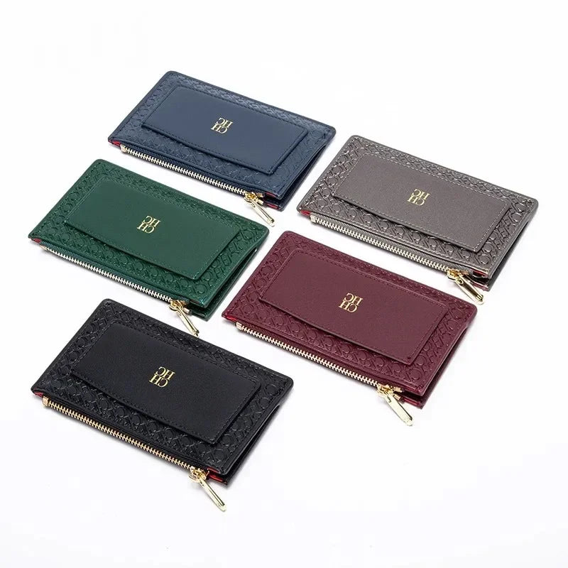CH Women's Leather Bag Card High Quality Metal Zipper Fashion Women's Bag Button Folding Women's Wallet Retro Temperament