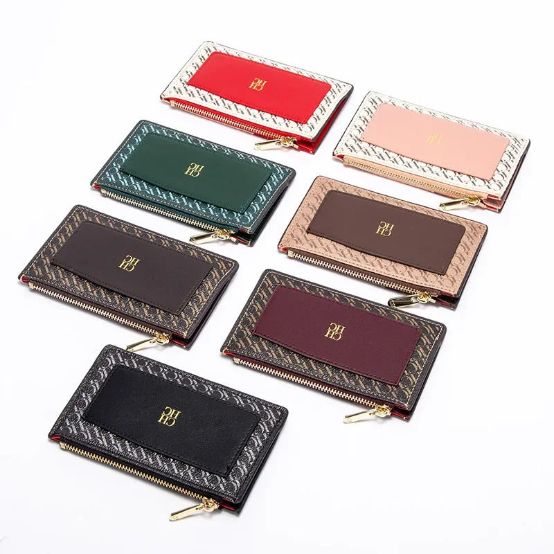 CH Women's Leather Bag Card High Quality Metal Zipper Fashion Women's Bag Button Folding Women's Wallet Retro Temperament