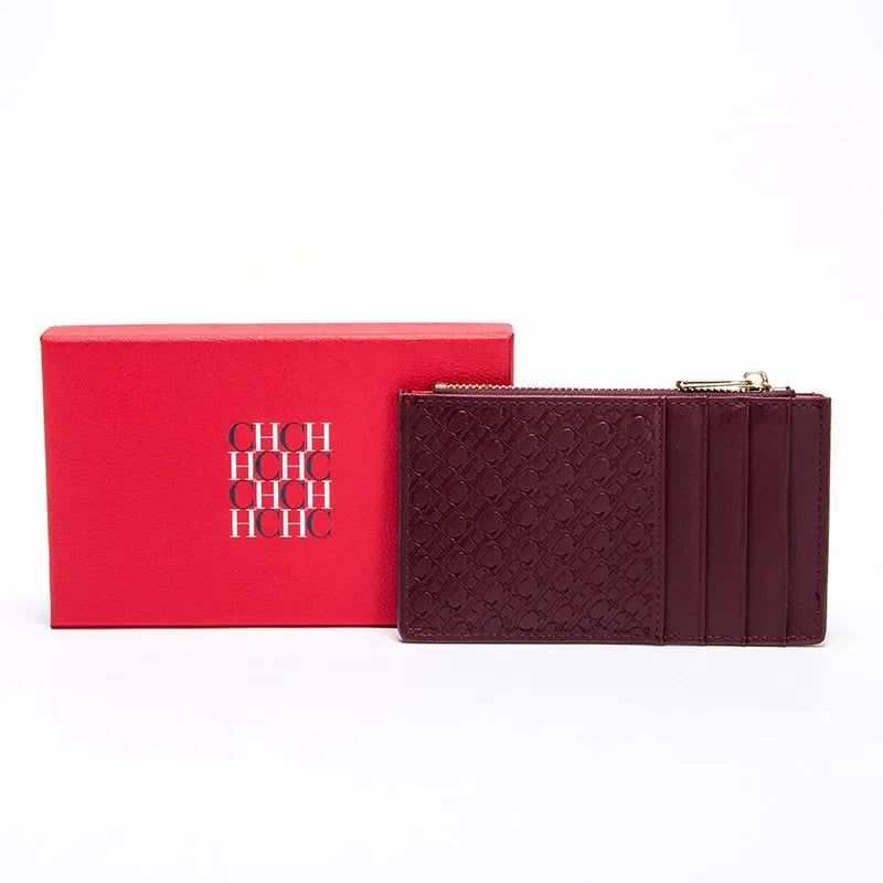 CH Women's Leather Bag Card High Quality Metal Zipper Fashion Women's Bag Button Folding Women's Wallet Retro Temperament
