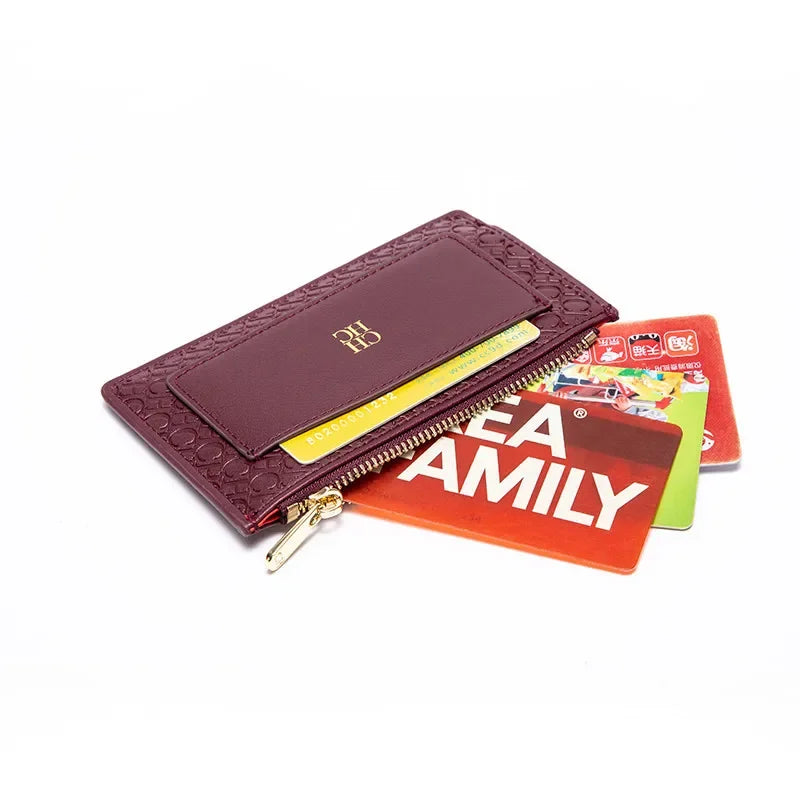 CH Women's Leather Bag Card High Quality Metal Zipper Fashion Women's Bag Button Folding Women's Wallet Retro Temperament