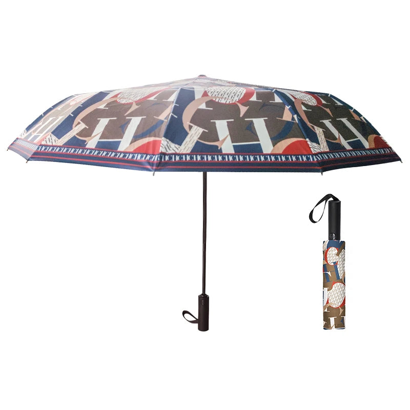 Printed Creative Letter Design Windproof Automatic Commuter Folding Umbrella Straight Handle Multifunctional Umbrella