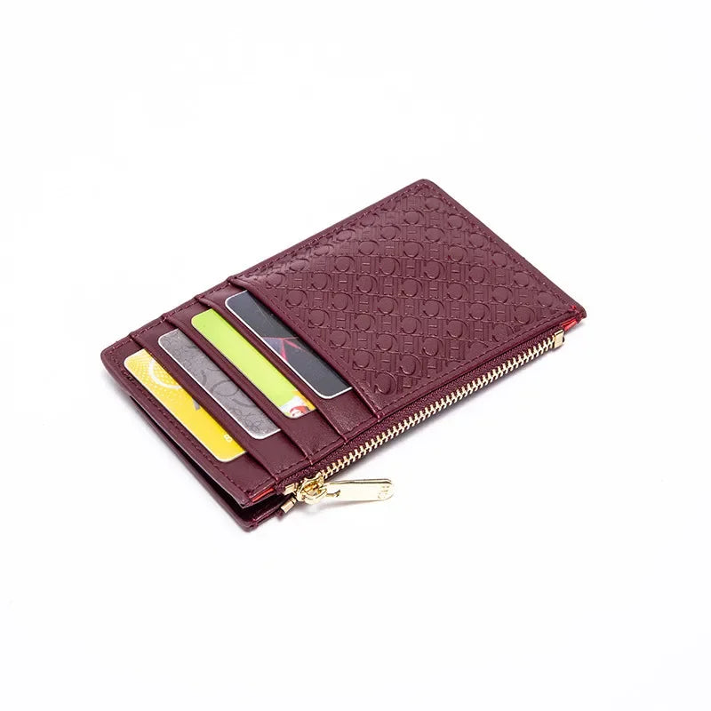 CH Women's Leather Bag Card High Quality Metal Zipper Fashion Women's Bag Button Folding Women's Wallet Retro Temperament