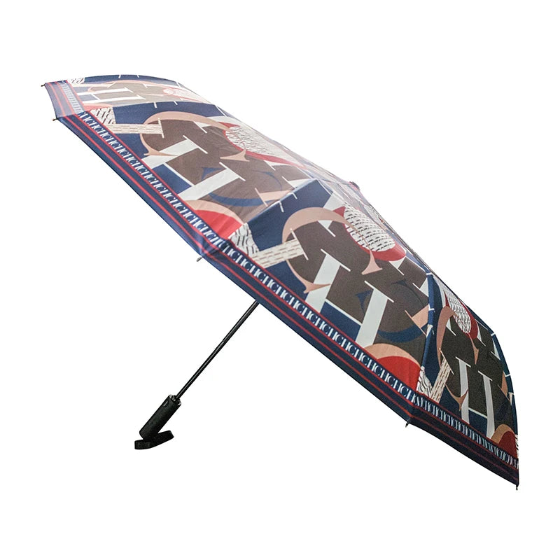 Printed Creative Letter Design Windproof Automatic Commuter Folding Umbrella Straight Handle Multifunctional Umbrella