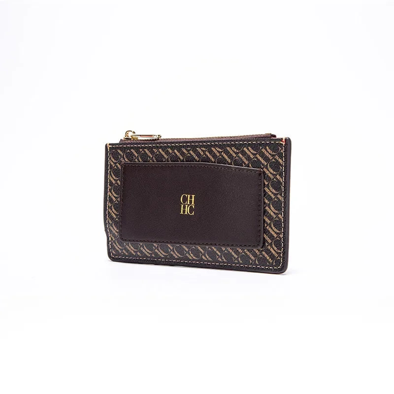 CH Women's Leather Bag Card High Quality Metal Zipper Fashion Women's Bag Button Folding Women's Wallet Retro Temperament