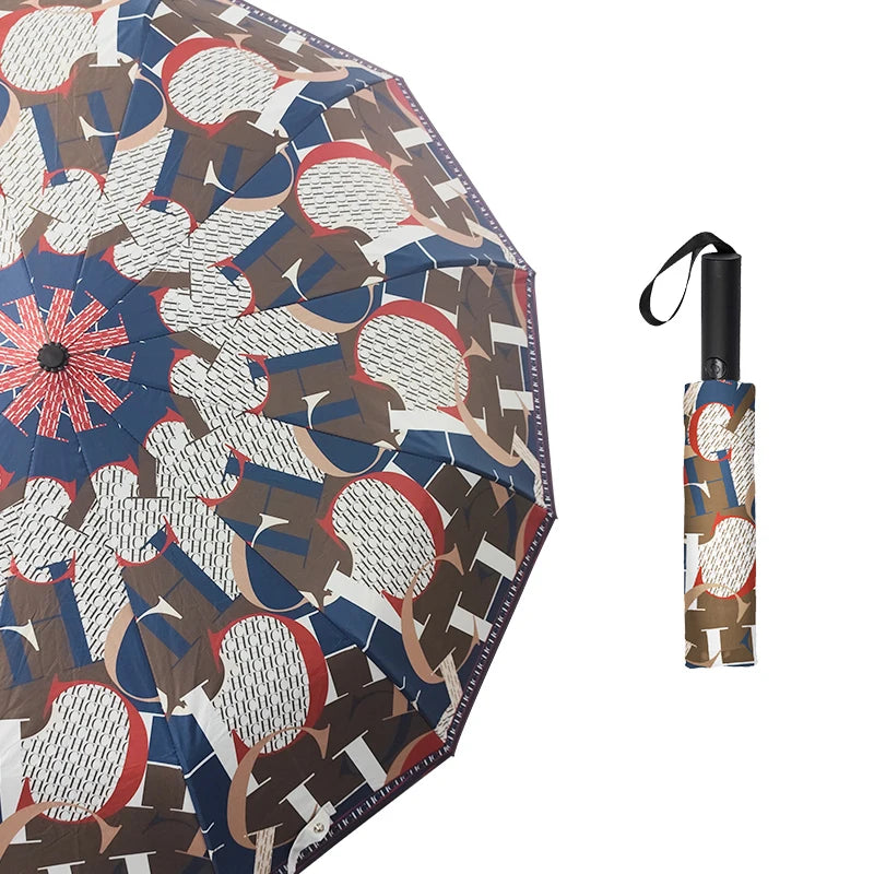 Printed Creative Letter Design Windproof Automatic Commuter Folding Umbrella Straight Handle Multifunctional Umbrella