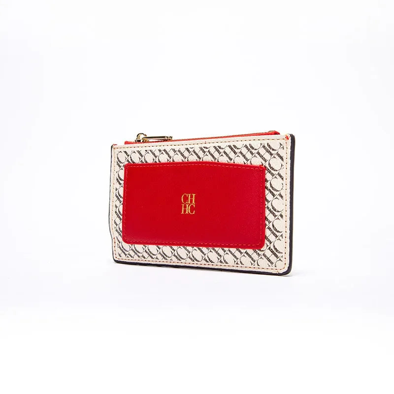 CH Women's Leather Bag Card High Quality Metal Zipper Fashion Women's Bag Button Folding Women's Wallet Retro Temperament
