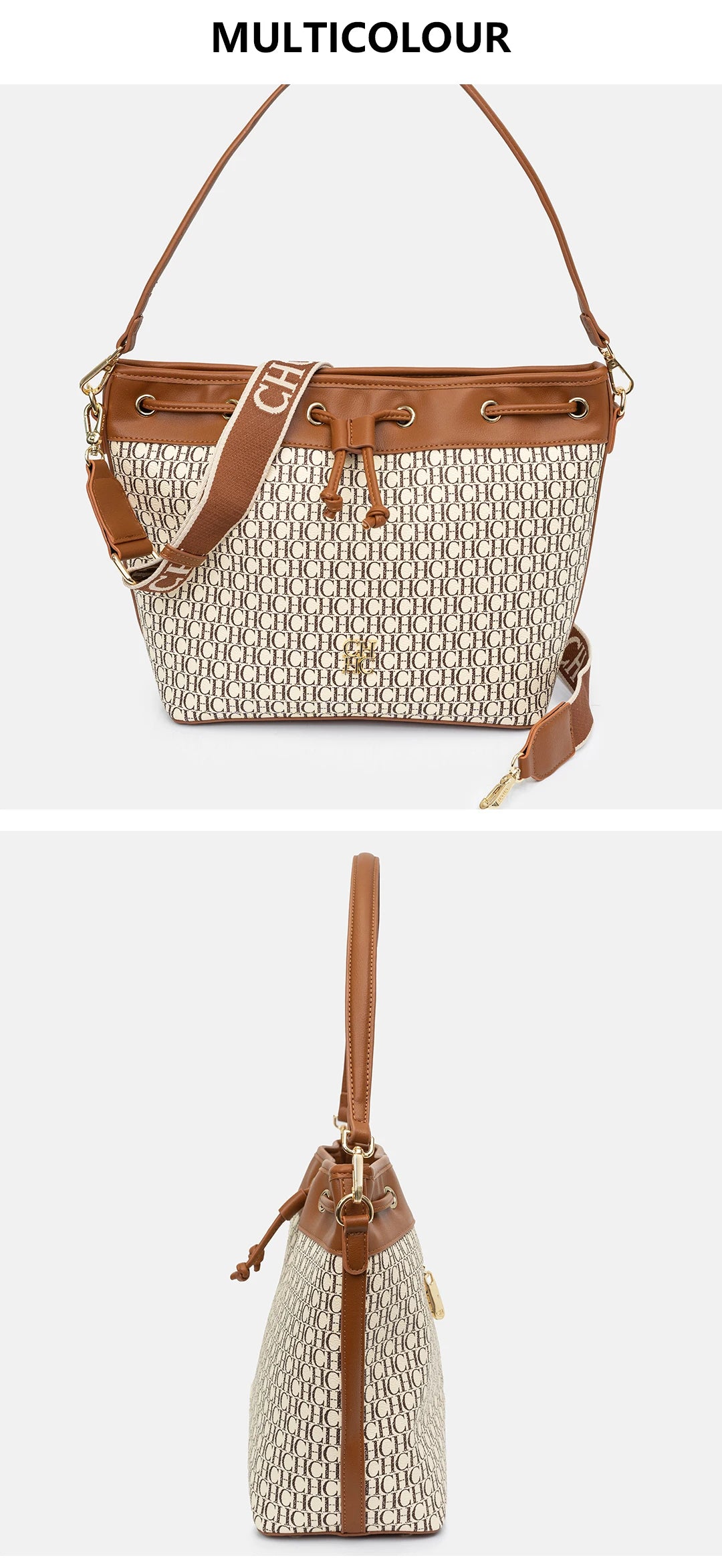 CH Detachable Shoulder Strap Brand Print Classic Drawstring Design Stylish Tote Bag 2025 New Women's Shoulder Bag