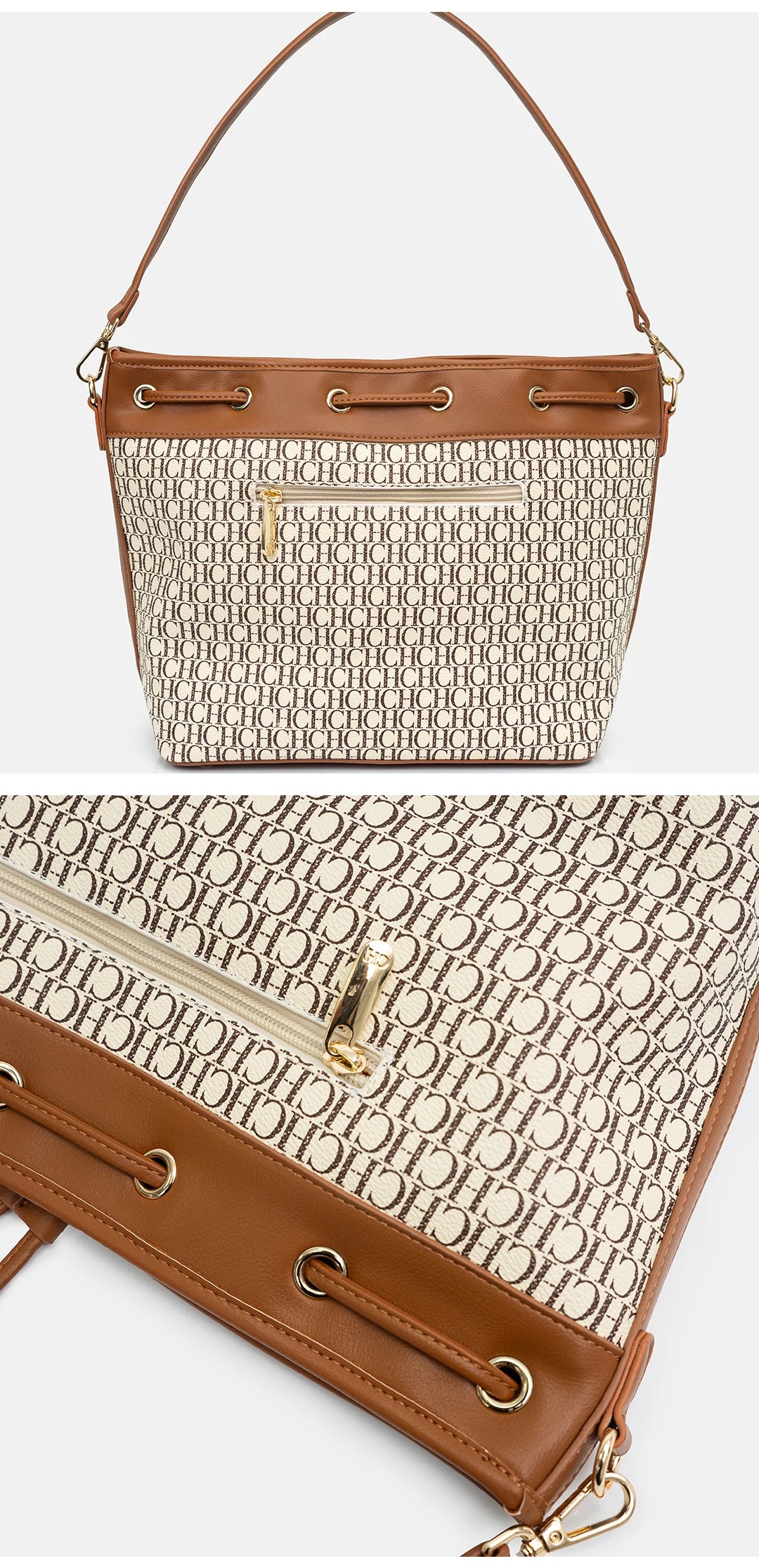 CH Detachable Shoulder Strap Brand Print Classic Drawstring Design Stylish Tote Bag 2025 New Women's Shoulder Bag