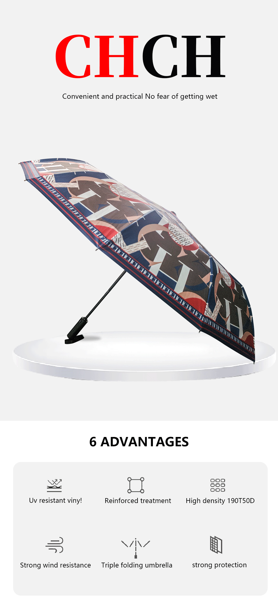 Printed Creative Letter Design Windproof Automatic Commuter Folding Umbrella Straight Handle Multifunctional Umbrella